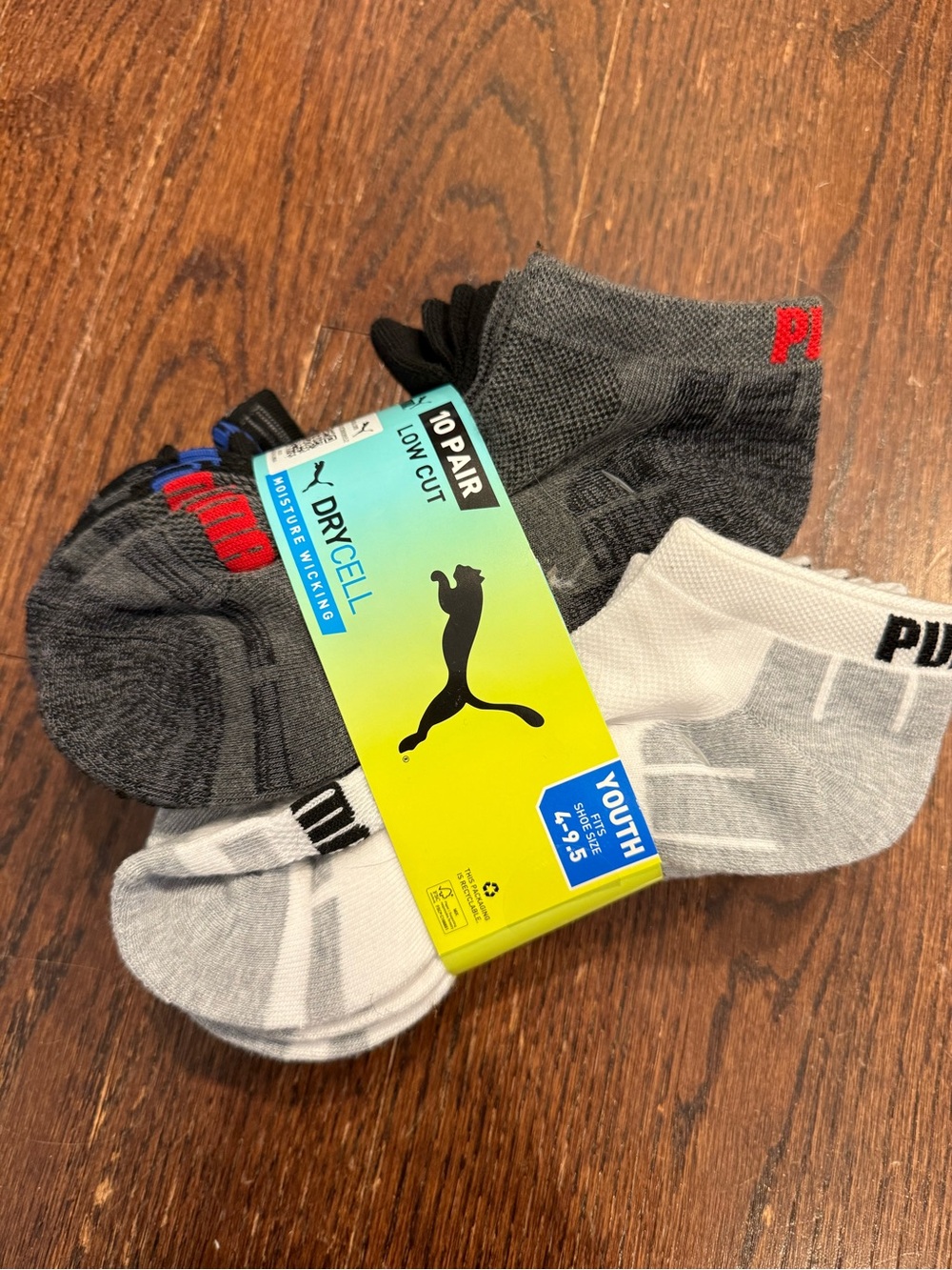 Puma Youth Low Cut Socks - Gray, White, Black Accents (10-Pack)